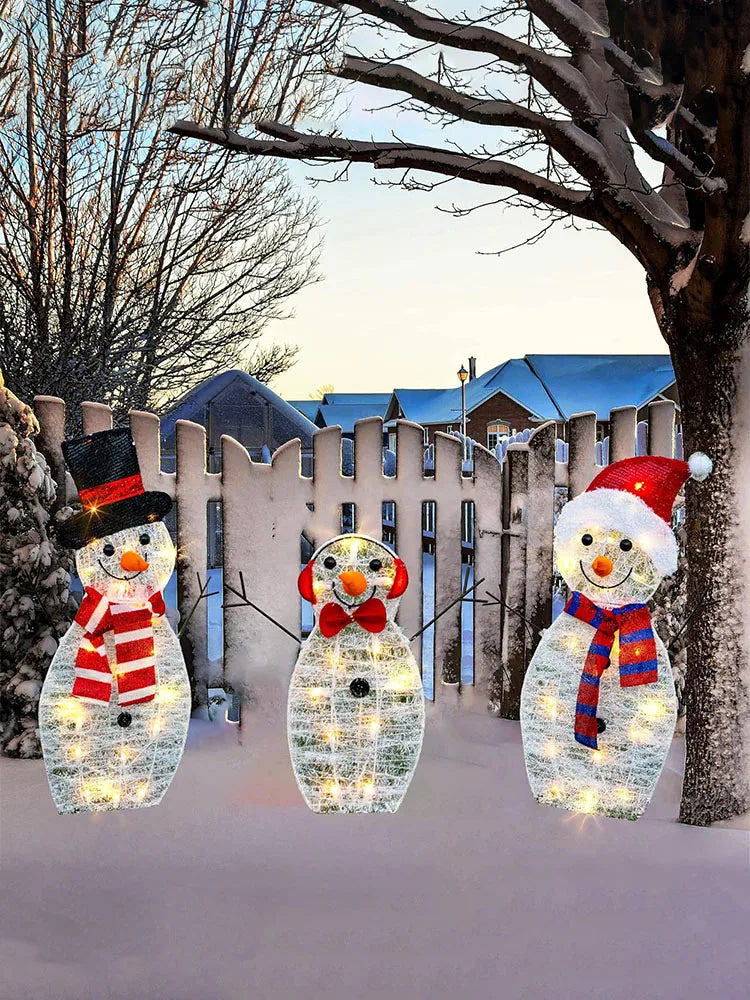 3Pcs Lighted Snowman Christmas Garden Decoration With LED Light Glowing Snowman