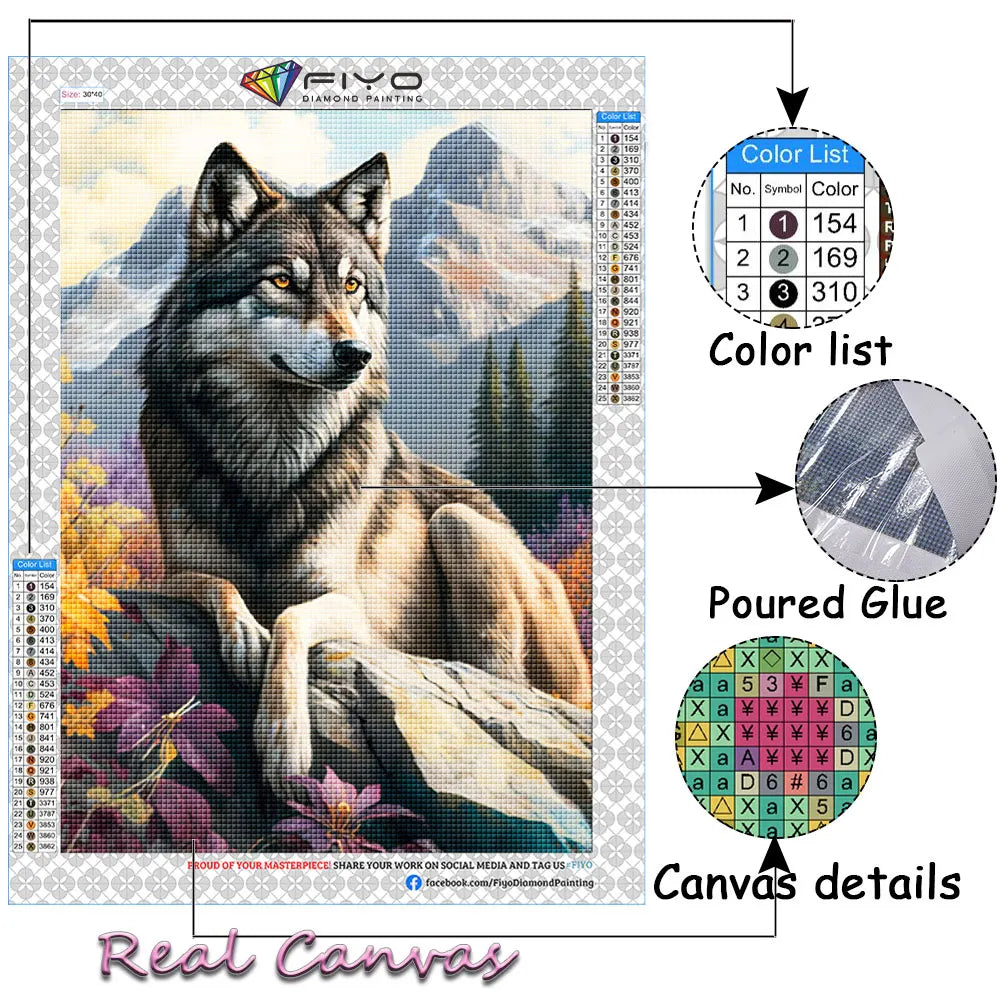 5D DIY  Diamond Painting Animal Wolf Full Square Round Diamond Mosaic Flower Needlework Wall Art Decor For Home