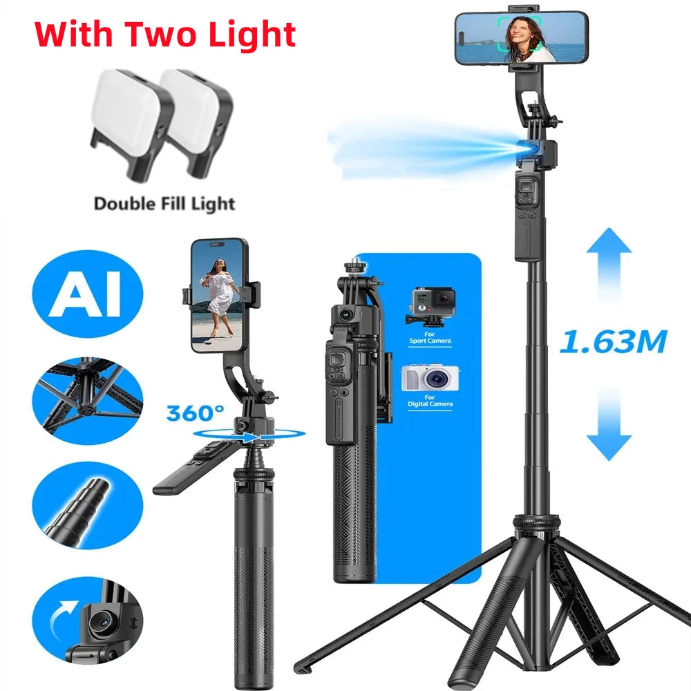 C17 Monopod 360° Auto-Rotation AI Tracking Shooting Tripod Bluetooth Shutter Fill Light For Phone Holder Wireless Selfie Stick