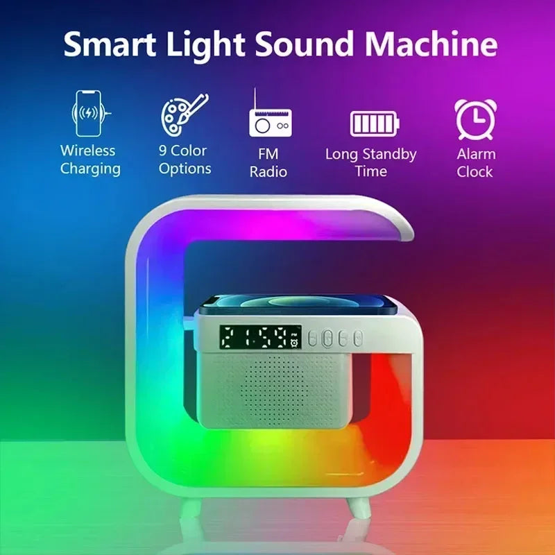 Wireless Charger Stand Bluetooth 5.0 Speaker FM TF RGB Night Light Fast Charging Station for iPhone Samsung Xiaomi