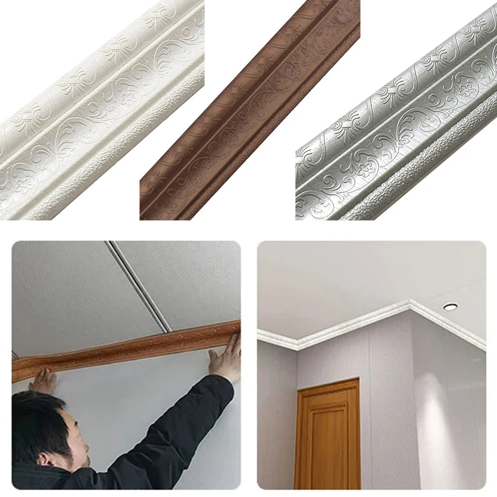 230cm Self-Adhesive 3D Skirting Line Wall Sticker 3D Foam Edge Border Waterproof Sticker Living Room Kitchen Wall Edging Strip