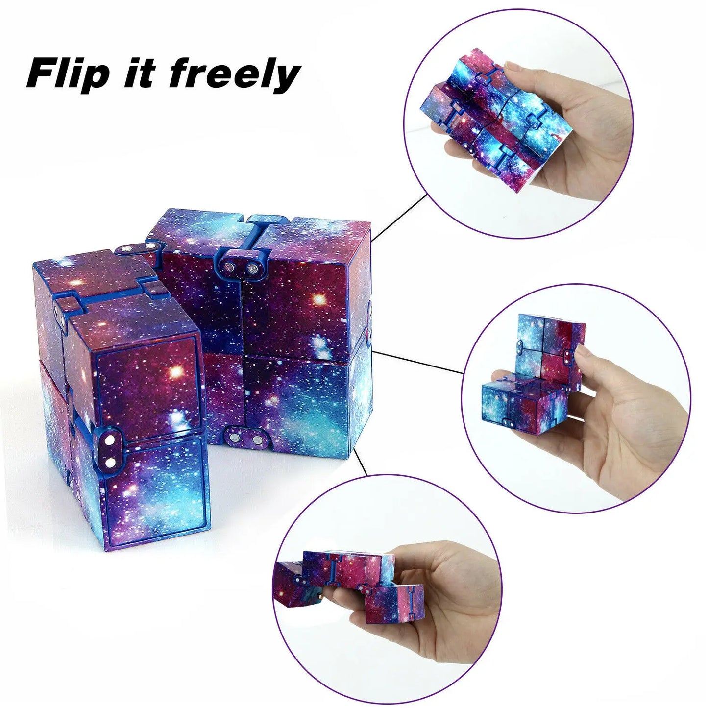 Infinity Cube Fidget Cube Toy Galaxy Space Magic Puzzle Flip Cube Fidget Finger Toys Anxiety Relief for Adults Kids ADHD Stress