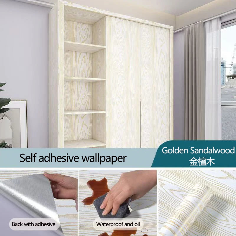 Waterproof Wood Vinyl Wallpaper Self Adhesive wallpapers Doors Cabinet Desktop Modern Furniture Decorative wall Paper