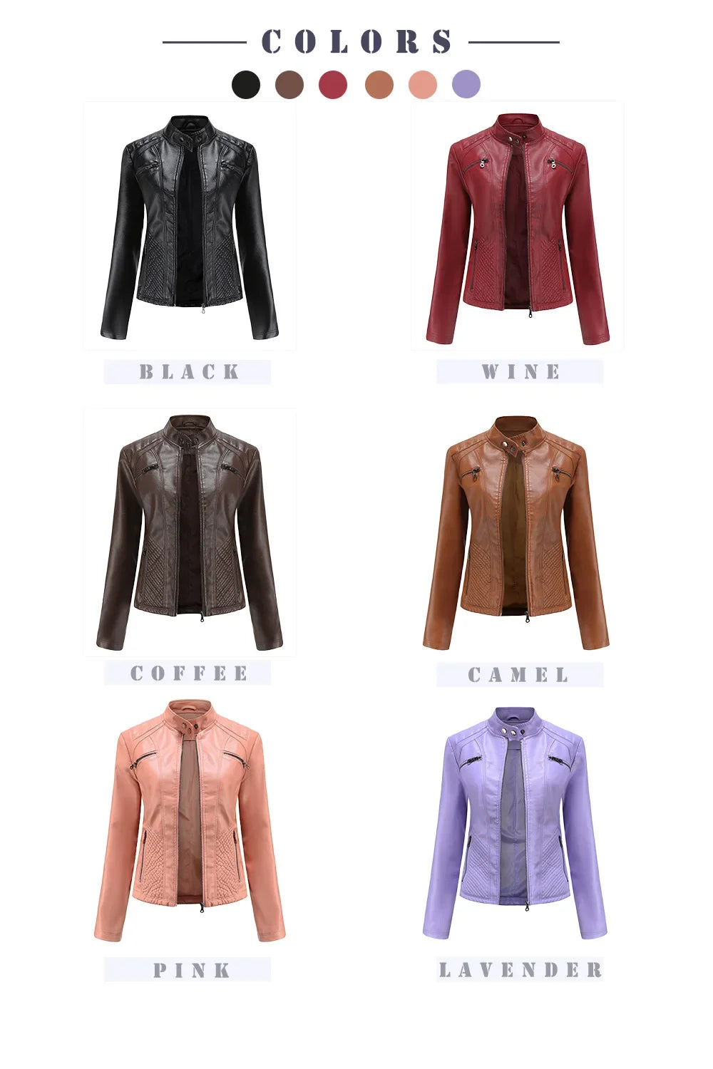 Women's Coat Fashion Trend Simple Analog Collar Zipper PU Leather Motorcycle Jacket for Women