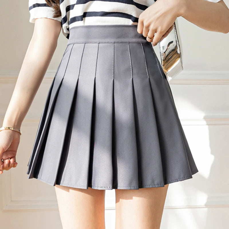 ZOKI White Women Pleated Skirts Summer High Waist Zipper Girls Dancing JK Mini Skirts Black Fashion Student A Line Faldas 2023