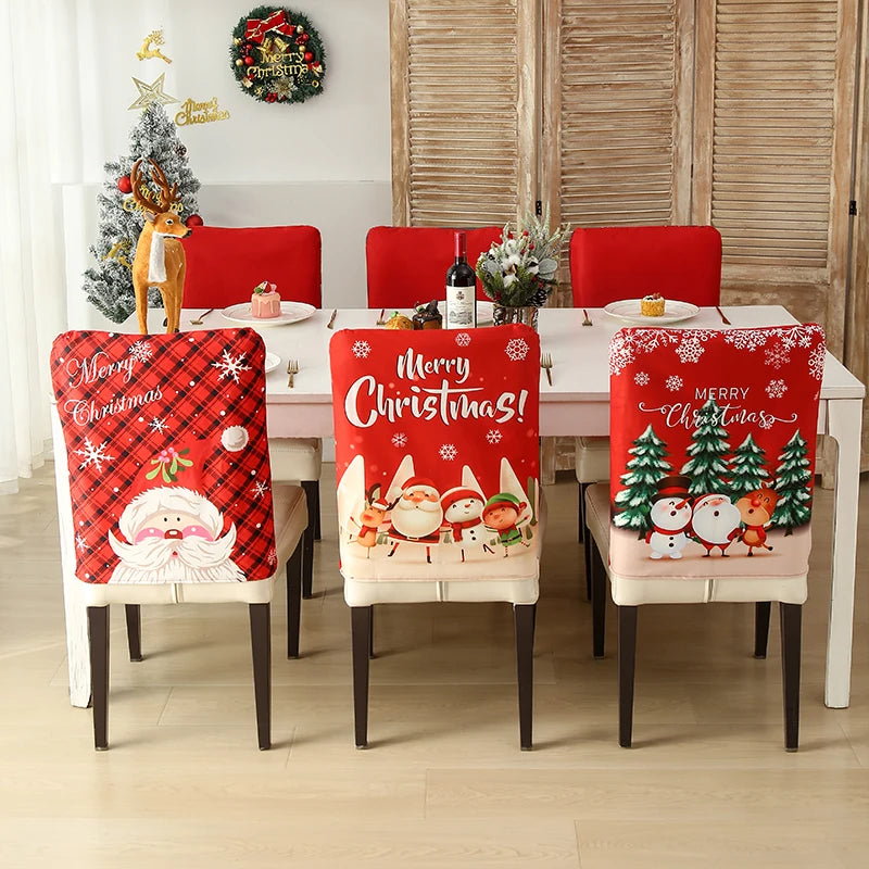 Christmas Chair Cover Cartoon Home Table Dinner Chair Seat Cover Decoration Xmas Party New Year Home Decoration