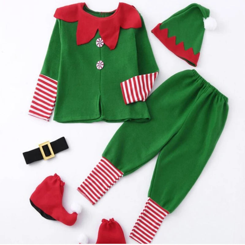 Family Green Elf Christmas Costume Cosplay Outfits Carnival Party Xmas Dress Gift