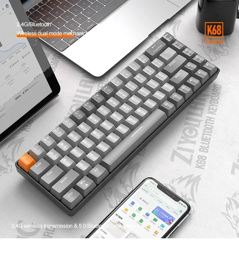 Mechanical Keyboard 60% Wireless Bluetooth Dual Mode Hot-Swappable Mini 68-Key Red