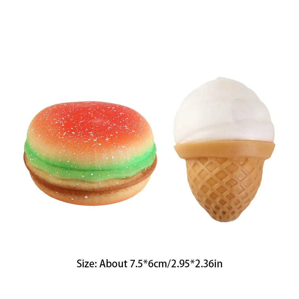 Squishy Hamburger Stress Ball Autism Sensory Toy Stress & Anxiety Relief Fidget Toys Ice-cream Pinch Decompression Toy for Adult