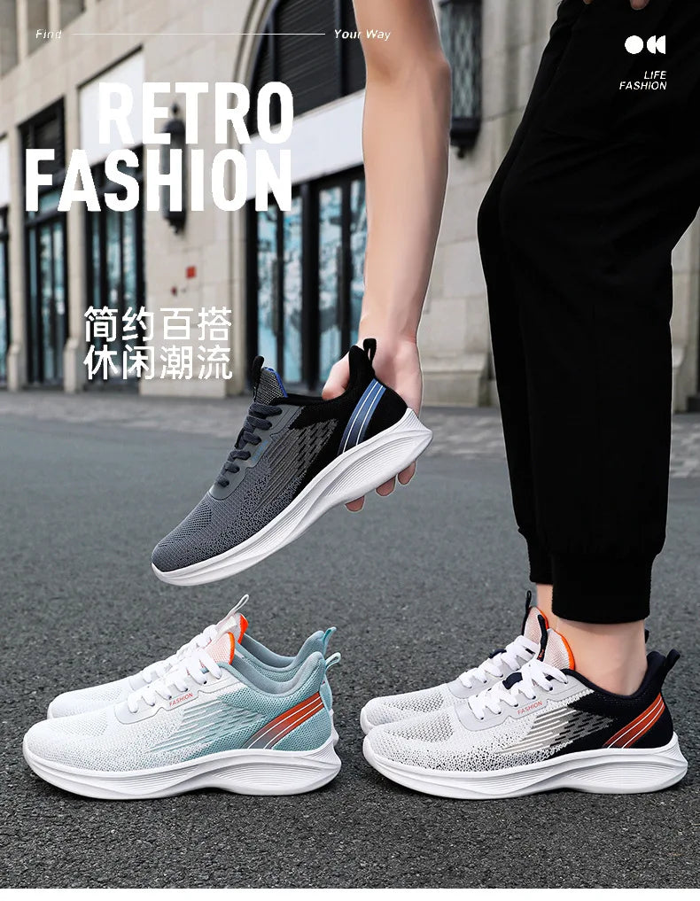 Sports single shoes flying woven Men's Shoes lace-up Soft sole Casual style men's Running shoes sneaker