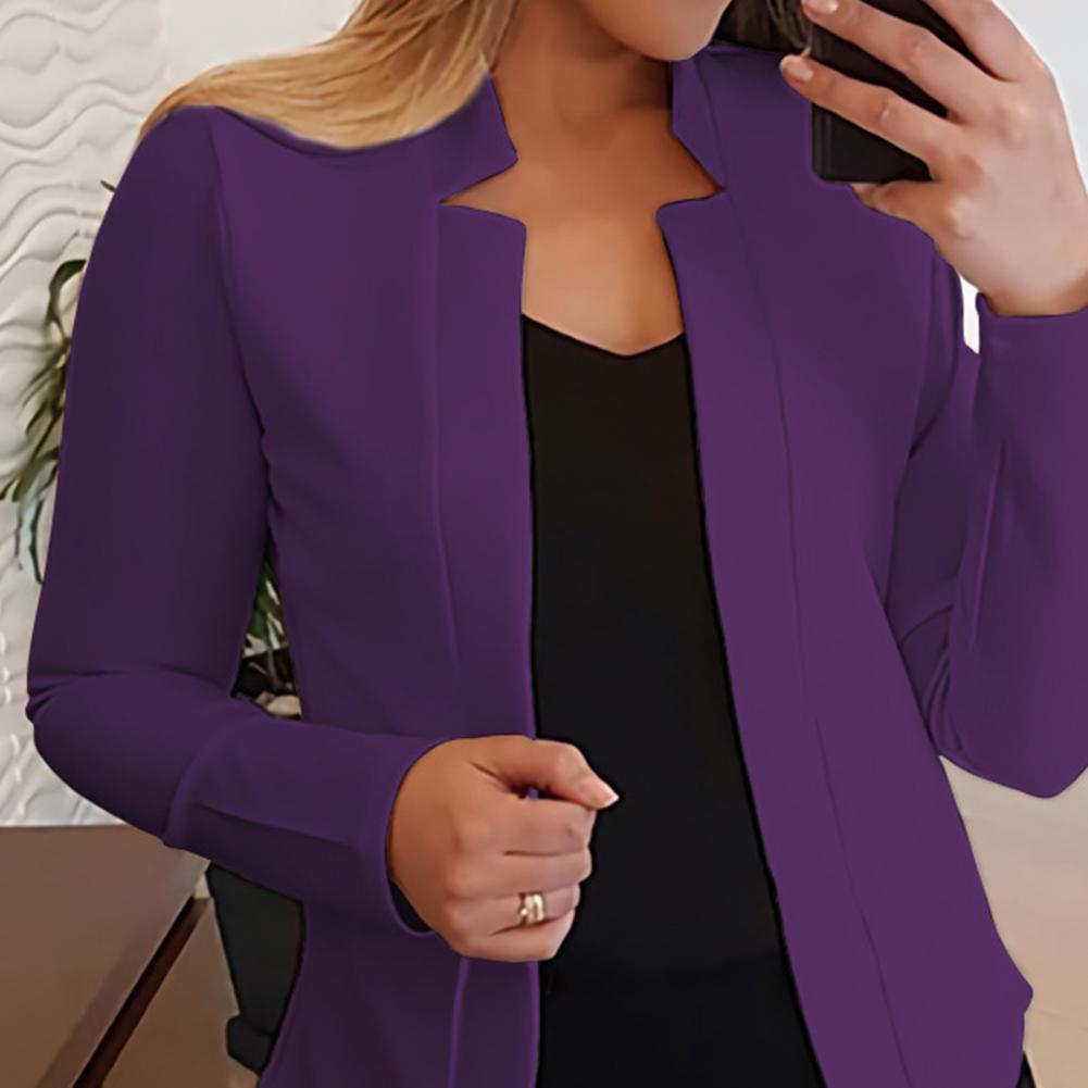 Women Blazer Open Stitch Cardigan Lady Blazer Long Sleeves Warm Business Outwear