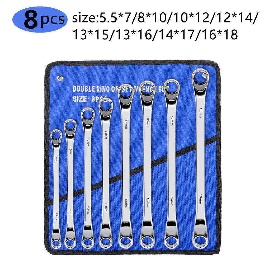 Offset Box End Wrench Set, Carbon Steel Metric 45-Degree,Long Double Ring Wrench Spanners with Rolling Pouch