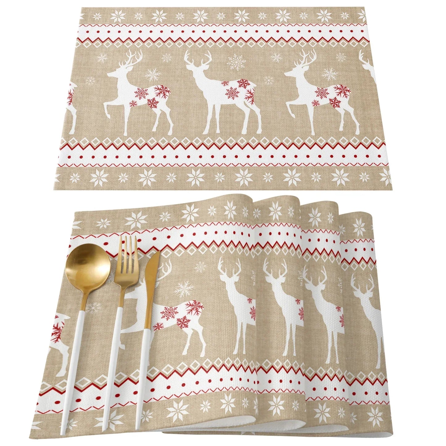 Christmas Placemat Tree Snowflake Elk Kitchen Dining Table Decor Accessories Placemat Heat Resistant Linen Tableware Pads Mats