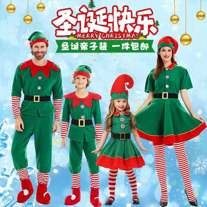 Family Green Elf Christmas Costume Cosplay Outfits Carnival Party Xmas Dress Gift