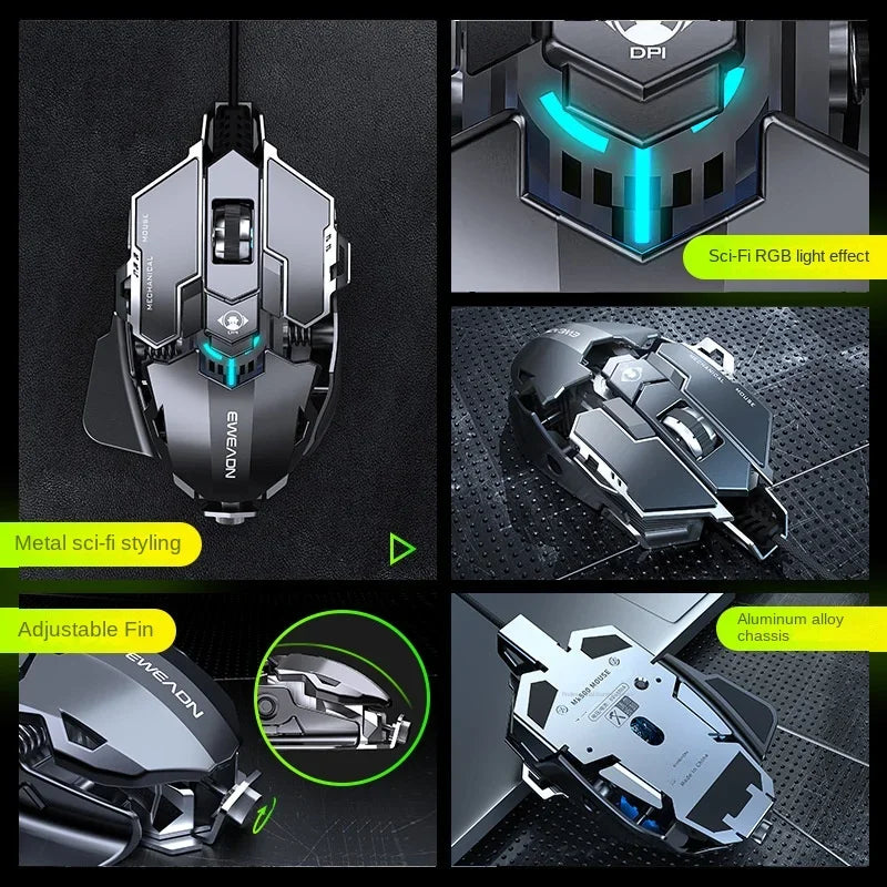 MK500 Esports Gaming Mouse Wired Mechanical Macro Desktop Computer Metal Weighted USB Mute Computer Accessories for Gamers Gift