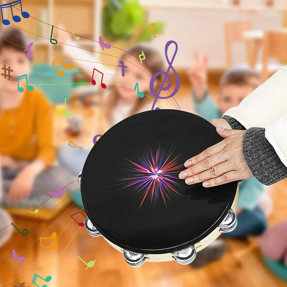 Tambourine Hand Bells Wooden Black Hole Ray Instrument Cute Tambourine For Concerts Parties Children Musical Instrument For