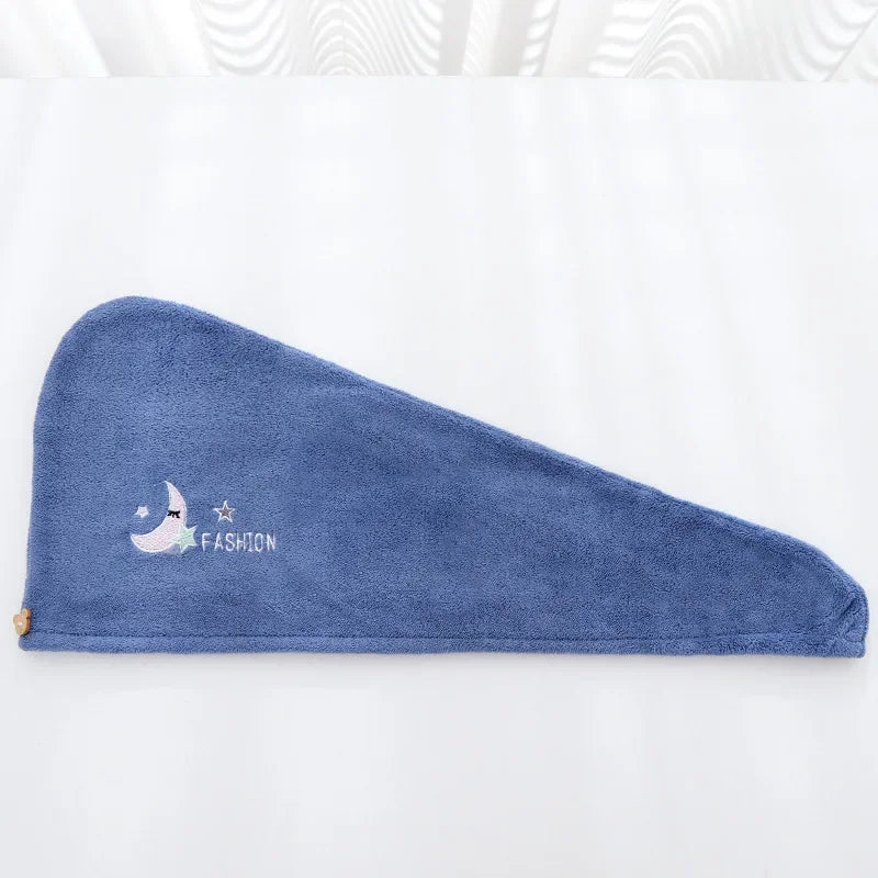 Dry hair cap absorbent coral fleece padded double-layer hair care shower cap cute embroidery hair towel household necessities.