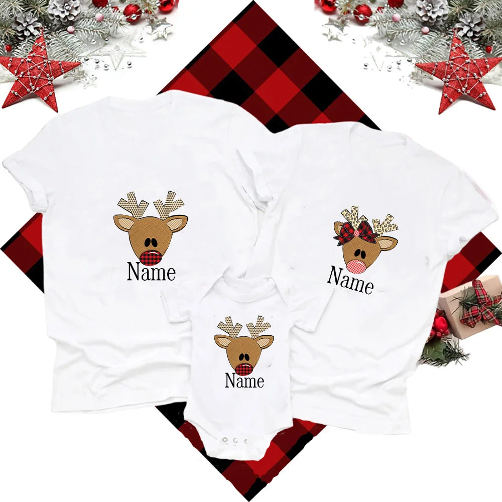 Personalized Christmas Reindeer Family T-Shirt Christmas Matching Family Shirts with Name Personalized Holiday Xmas Clothes