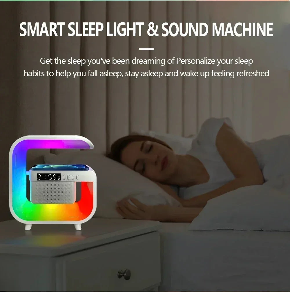 Wireless Charger Stand Bluetooth 5.0 Speaker FM TF RGB Night Light Fast Charging Station