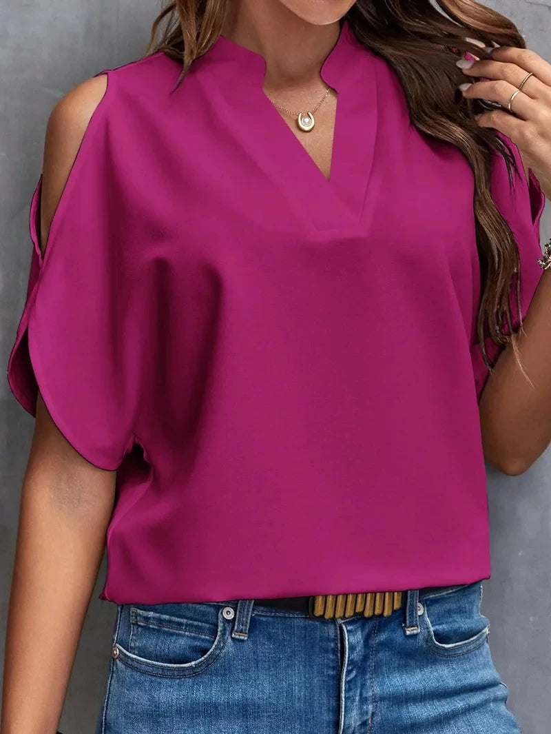 Sexy Off Shoulder Short Sleeve Tops Shirt Blouse Office Lady Spring Summer Fashion Casual Solid T-shirt For Women