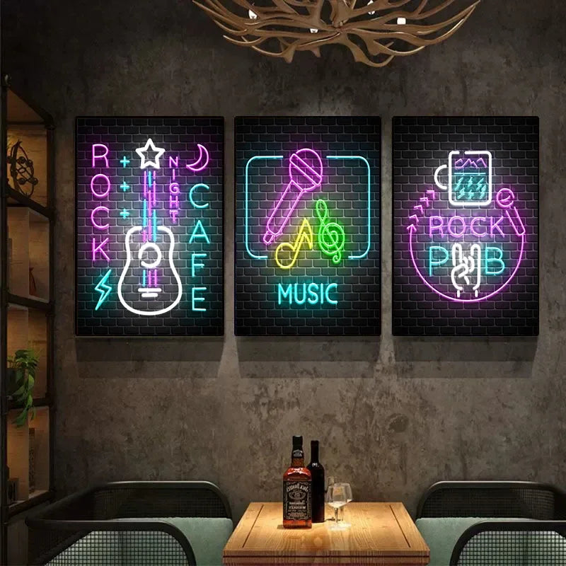 Neon Design Game Quotes Poster Music Rock Bar Game Wall Art Suitable for Gamers Room Home Bar Atmosphere Decoration Wall Art