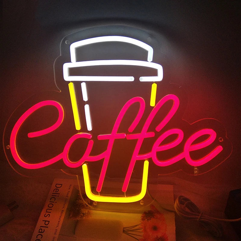 Coffee Neon Sign Luminous LED Sign for Cafe Bar Resturant USB Letter Neon Light Signs Wall Decor Beer Pub Bedroom Birthday Party