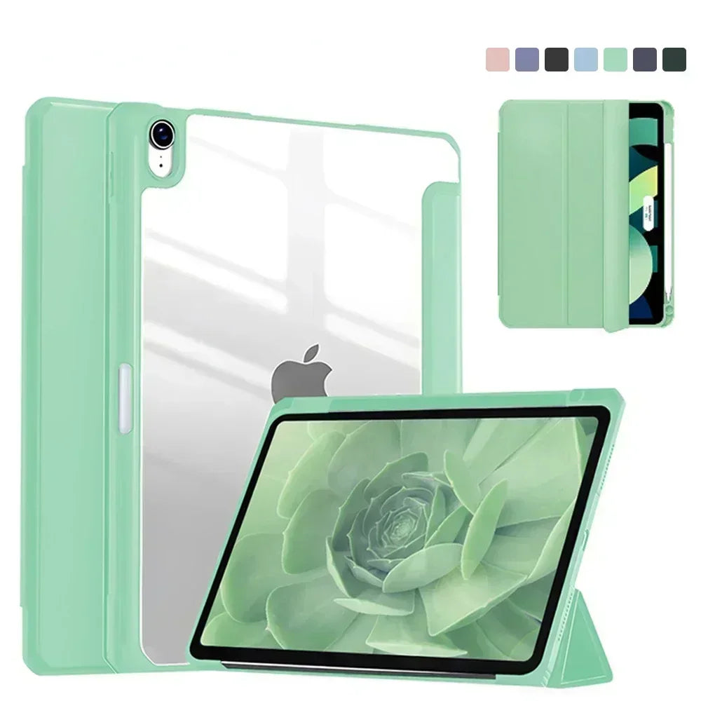 For iPad Pro 11 12.9 Case Pencil Holder Transparent Case For iPad 10.9 10th Air4/5 10.2 7/8/9 9.7 5/6 Mini6 Protective Cover