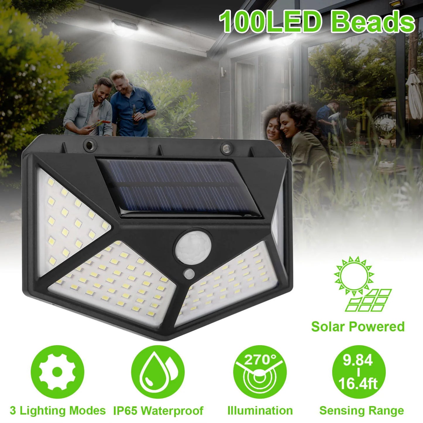 15Pcs/ Outdoor Solar Powered Lamp IP65 Waterproof with Motion Sensor 100 Led Spotlights Street Wall Light Garden Decoration