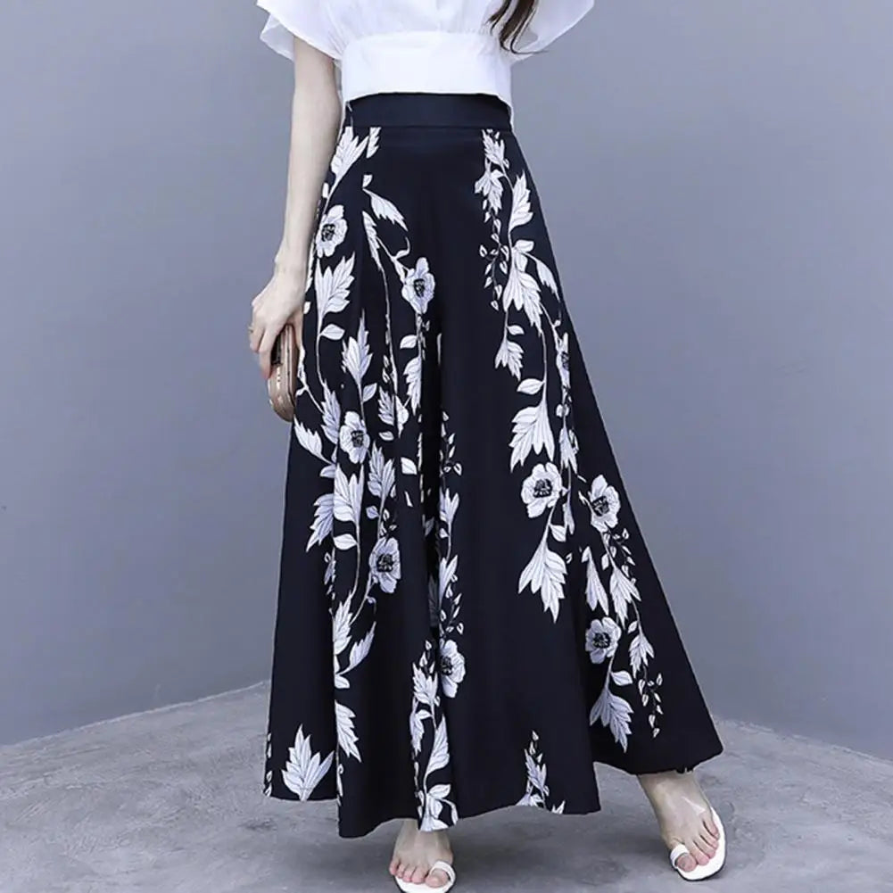 Women's Summer Long Skirt Contrast Color Baggy Flower Print High Waist Slimming Plus Size Trousers Skirt Daily Clothes