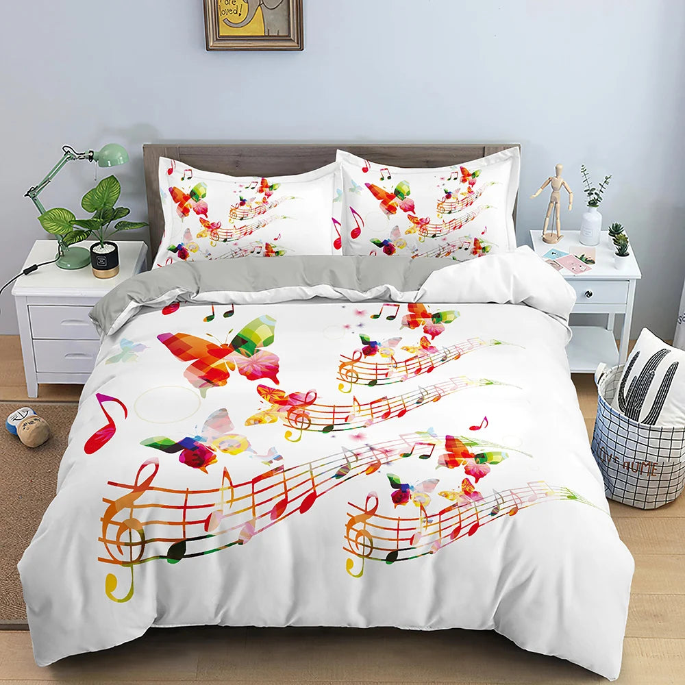 Musical Note Bedding Set 3pcs Music Theme Quilt Cover King/Queen Size With Pillowcase Fashionable Psychedelic Soft Duvet Cover