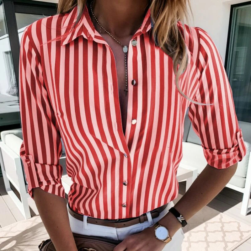 Casual Button Lapel Blouses Shirts for Women's Long Sleeve Loose Tops blouses