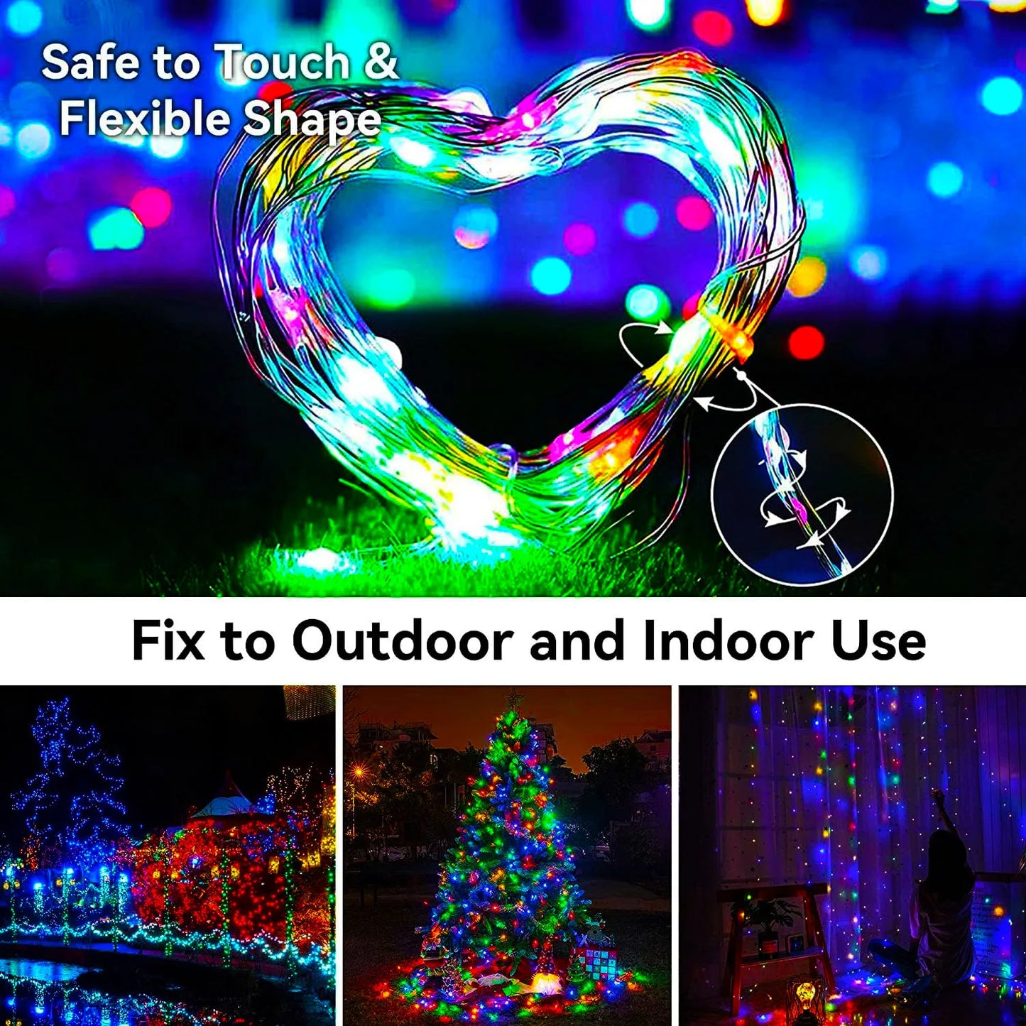 Solar String Lights Outdoor LED Waterproof Twinkle Lights Copper Wire 8 Modes Fairy Lights for Xmas Tree Garden Party Wedding