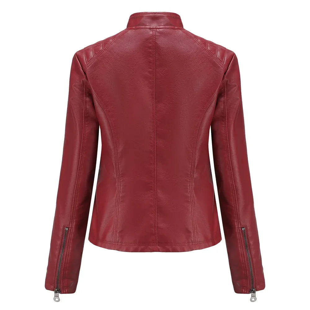 Women's Coat Fashion Trend Simple Analog Collar Zipper PU Leather Motorcycle Jacket for Women