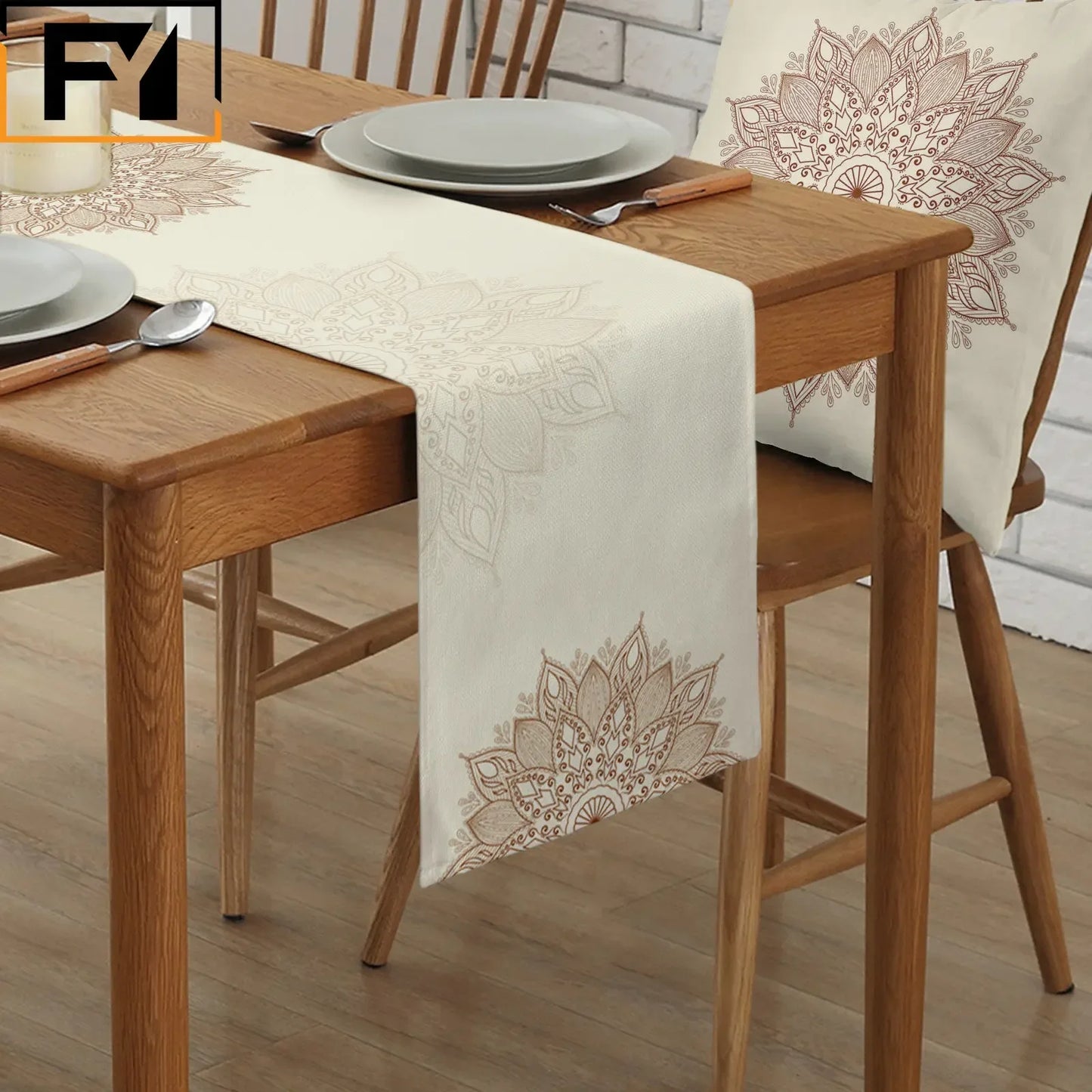 Boho Decor Mandala Flowers Texture Linen Table Runners for Dining Table Wedding Decor Home Party Decor Table Runners