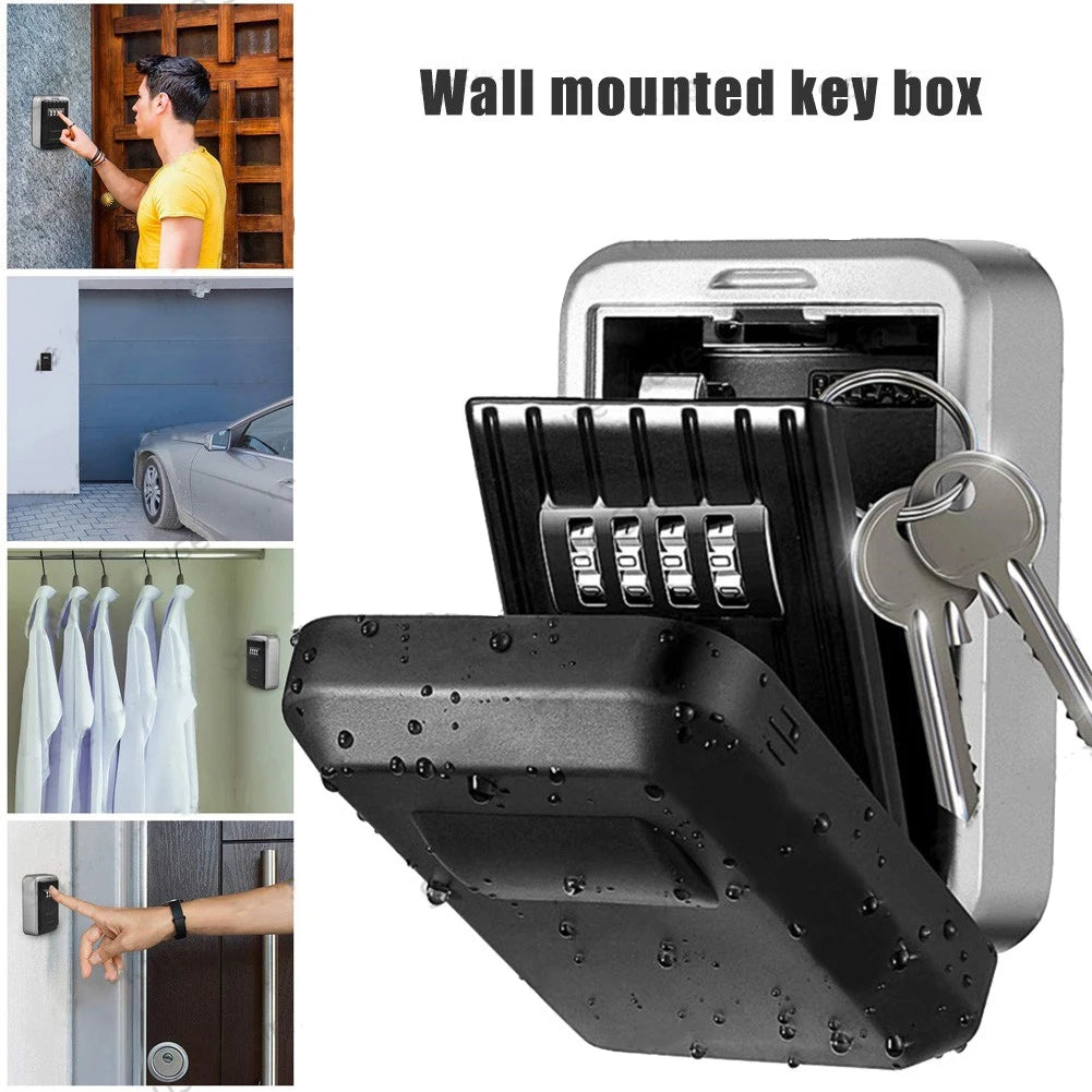 Wall Mount Key Organizer Weatherproof 4 Digit Key Storage Lock Box Combination Password Security Code Lock Box for Home Indoor