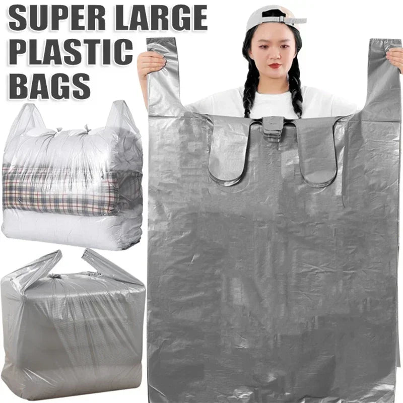 Super Large Silver Bags Thicken Plastic Moving Packaging Bag Transparent with Handle for Duvet Blanket  Bedding Clothing Storage