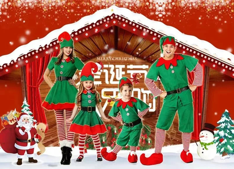 Family Green Elf Christmas Costume Cosplay Outfits Carnival Party Xmas Dress Gift