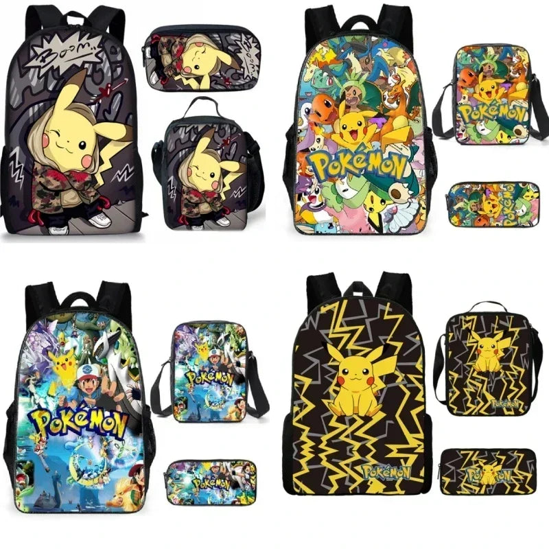 Pokémon School Bag Pikachu Backpack Polyester Burden-reducing Student Boys Girls Anime kawaii Cartoon School Bag