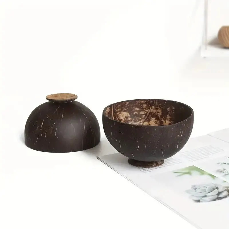 Coconut Shell Bowls for Serving Dishes Wooden Salad Wood Reusable Bowl Serving Utensils Natural