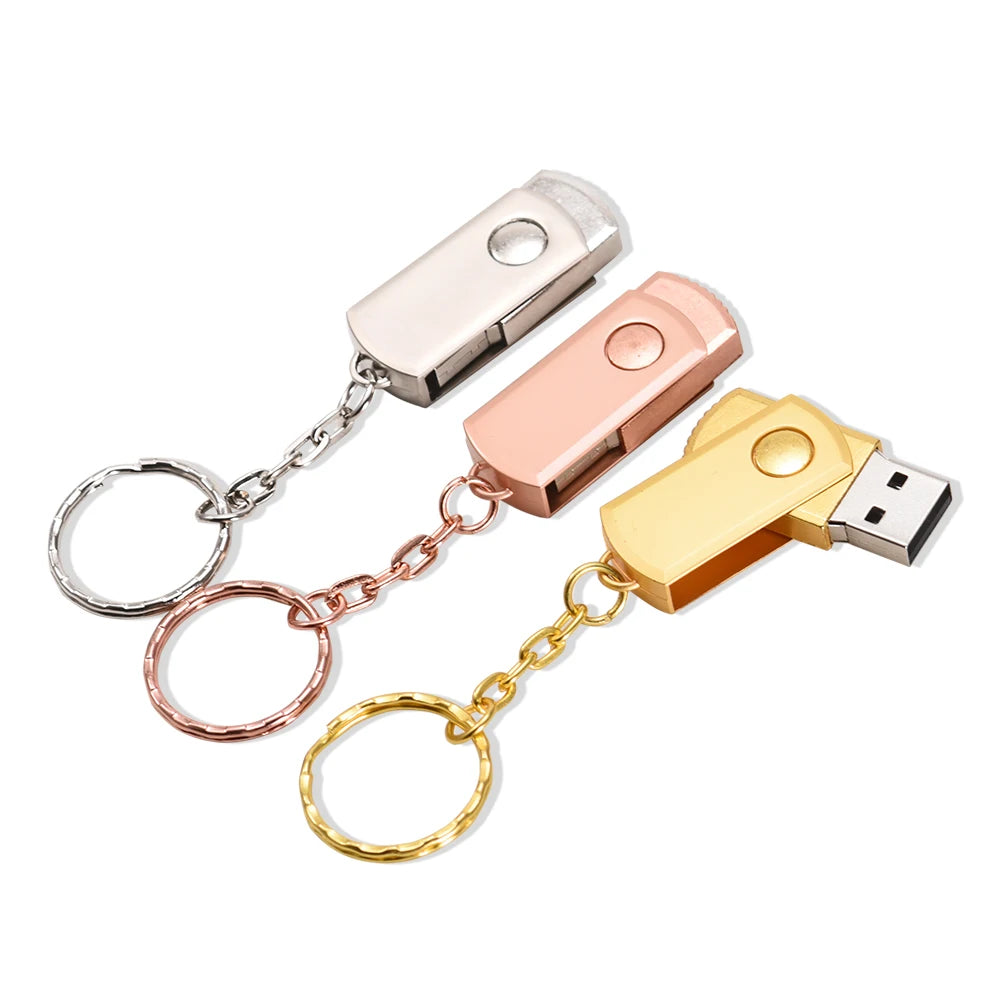 Metal USB Flash Drive 128GB High Speed Memory Stick 64GB Rotatable Pen Drive 32GB Mini Gold USB Stick 16GB