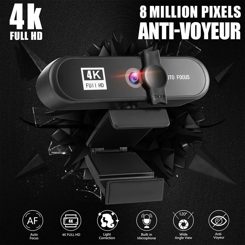 Ultra HD 4k Webcam With Microphone AF 120 Degree Super Wide Angle Webcam for Office School Home Conference EM88