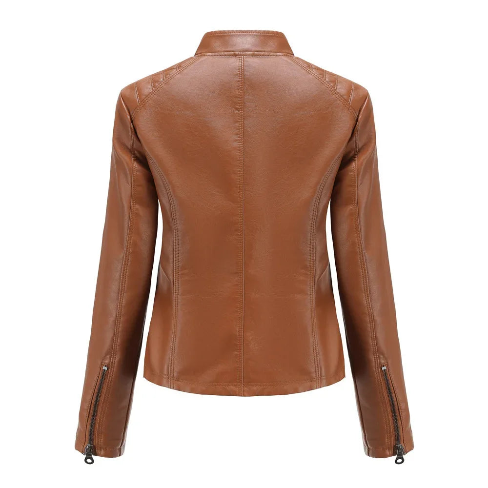 Women's Coat Fashion Trend Simple Analog Collar Zipper PU Leather Motorcycle Jacket for Women