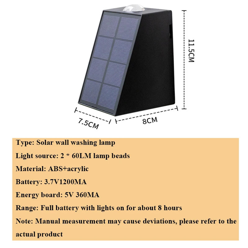 Solar Outdoor Wall Light Waterproof Garden Decor Lights Up Down Light Wall Waterproof External Wall Washer Solar Lamp