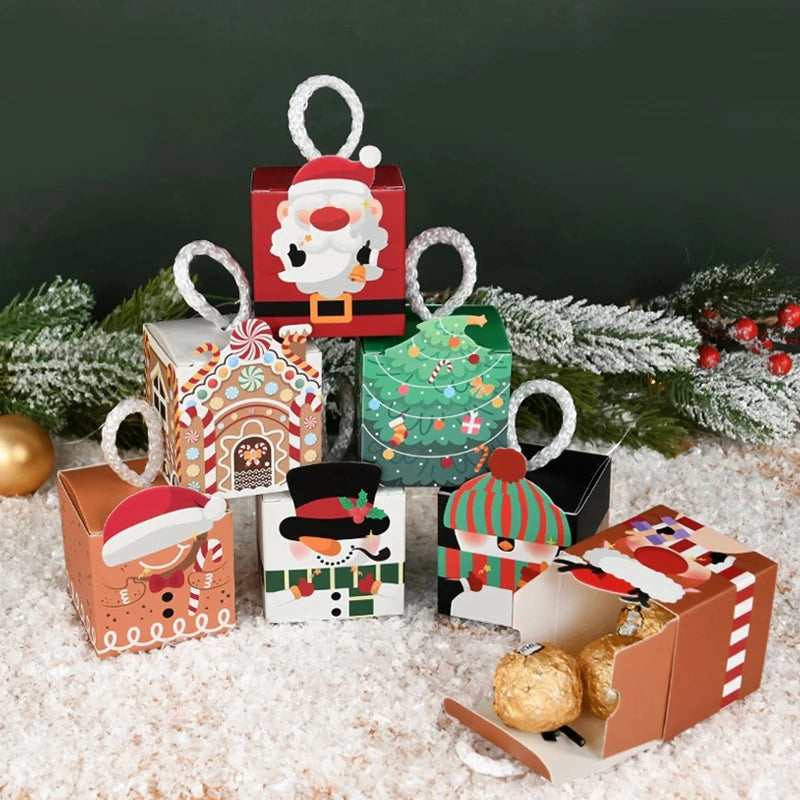 10Pcs Christmas Gift Box Xmas Tree Santa Claus Snowman Paper Candy Cookie Packing Box Bags Children Favors