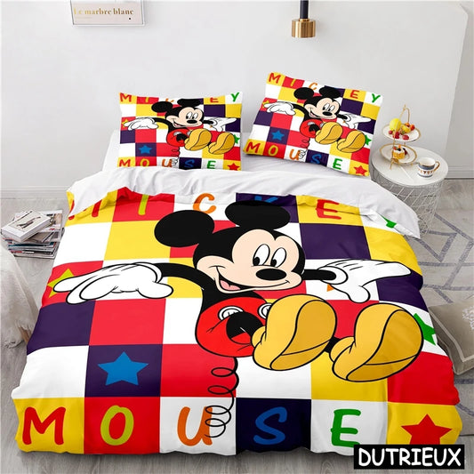 Minnie and Mickey Mouse Duvet Cover & Pillowcase Set Twin Full Queen King Size Bedding Set Soft Comforter Cover Set Bedspread