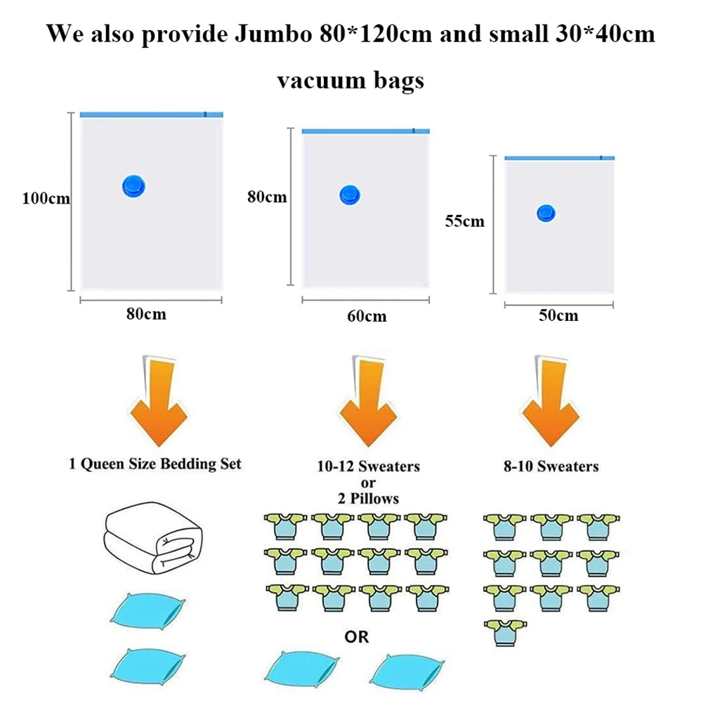 Jumbo Large Ziplock Vacuum Seal Bags for Bedding Clothes Pillows Storage Sealer Compression Packing Travel Hand Pump Accessories