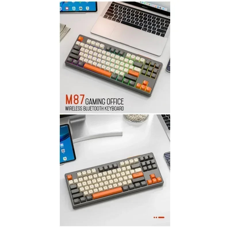 M87 Bluetooth Gaming Keyboard, 2.4G Dual Mode Connection, PBT Ball Cap, Rainbow Light, Suitable for Computers, Laptops, and Mac