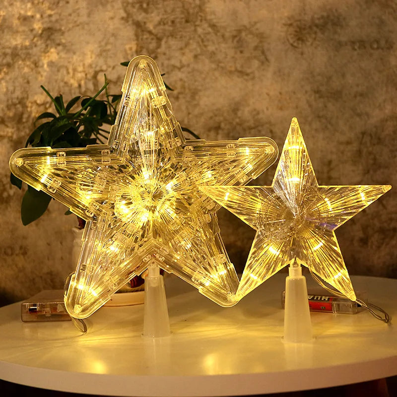 LED Transparent Five-pointed Star Merry Christmas Tree Toppers Cristmas Decorations for Home Xmas Ornaments Navidad 2023