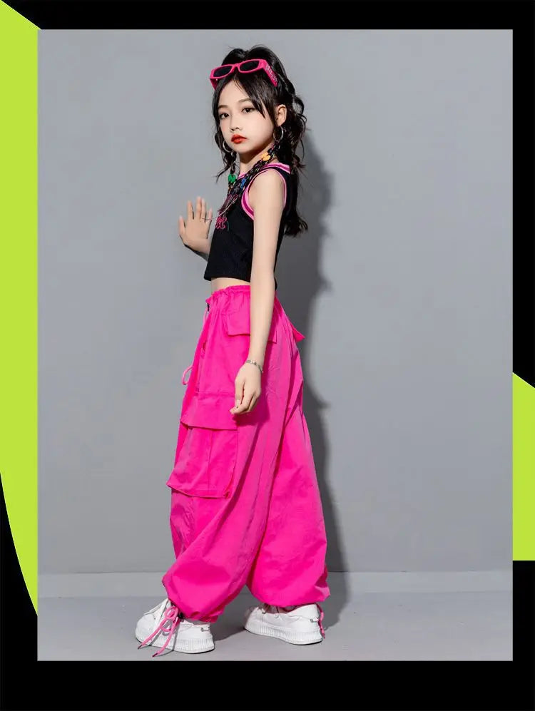 Girls Loose Casual Cargo Pants Fashion Korean Street Style Hip Hop Trousers Wide Leg Pants with Belt for School Vacation Daily