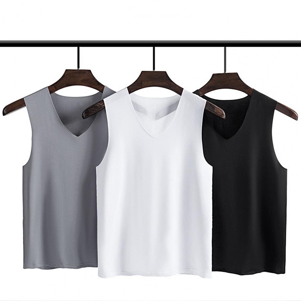 Men Vest Sleeveless V-Neck Quick Dry Ice Silk Vest T-Shirts Tank Top Breathable Fitness Oversize Thin Summer Tops Tees